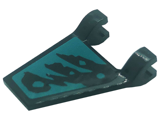 Lego Flag 2 x 2 Trapezoid with Flat Edge with Black Scales and Spots on Dark Turquoise Background Pattern Model Right Side (Sticker) - Set 71755 / Black