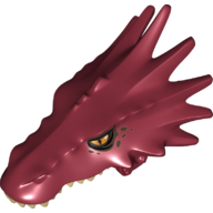 Lego Creature Body Part, Dragon Head Upper Jaw with Spikes with Tan Teeth and Orange Eyes Print / Dark Red
