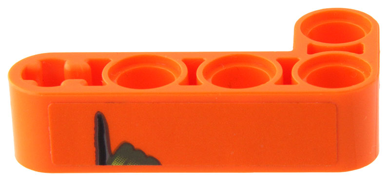 Lego Technic, Liftarm, Modified Bent Thick L-Shape 2 x 4 with Dark Bluish Gray and Lime Hand and Black Pointing Finger Pattern Model Right Side (Sticker) - Set 42204 / Orange