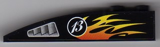 Lego Slope, Curved 6 x 1 with 2 Studs with Silver Air Intake, White '13' in Circle and Flames Pattern Model Left (Sticker) - Set 8899