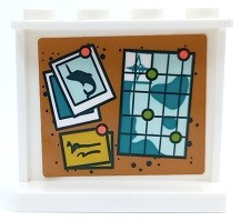 Lego Panel 1 x 4 x 3 with Side Supports - Hollow Studs with Light Aqua and Dark Turquoise Map and Dolphin Picture on Pinboard Pattern (Sticker) - Set 41381
