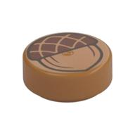 Lego Tile Round 1 x 1 with Reddish Brown Acorn Print / Medium Nougat