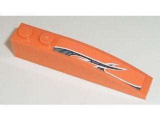 Lego Slope, Curved 6 x 1 with 2 Studs with Black and Silver Pattern Model Left Side (Sticker) - Set 8162 / Orange