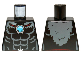 Lego Torso Bare Chest with Muscles, Dark Bluish Gray Fur and Dark Azure Round Jewel (Chi) Pattern / Black