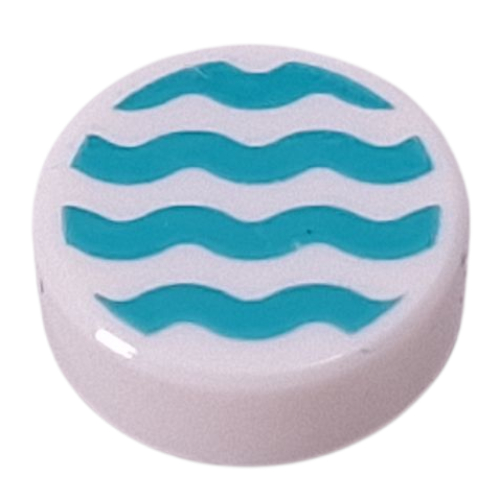 Lego Tile Round 1 x 1 with Dark Turquoise Squiggly Line Print / White