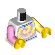 Lego Torso, Odd Arms, Tie-Dye Shirt print, Left Bright Light Yellow Arm, Right Bright Pink Arm, Yellow Hands / White
