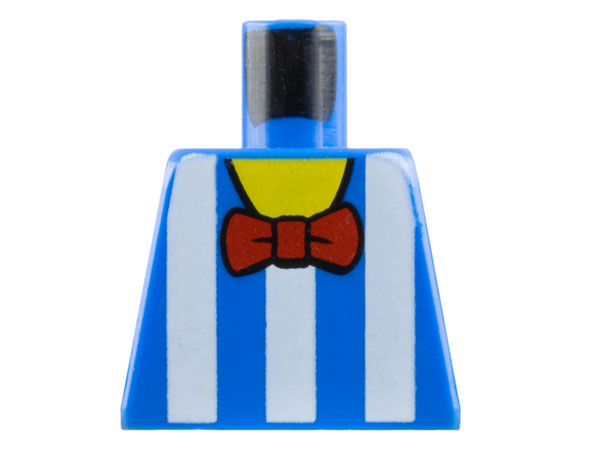Lego Torso Shirt with White Vertical Stripes, Red Bow Tie, Yellow Neck Pattern / Blue