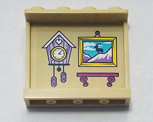 Lego Panel 1 x 4 x 3 with Side Supports - Hollow Studs with Lavender Cuckoo Clock, Painting and Magenta Shelf Pattern (Sticker) - Set 41323
