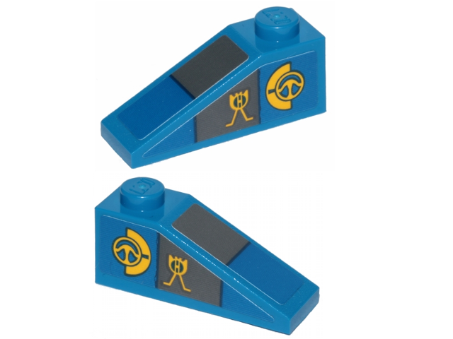 Lego Slope 33 3 x 1 with Blue and Gray Panels on Top and Sides and Yellow Markings on Sides Pattern 2 (Stickers) - Set 75258