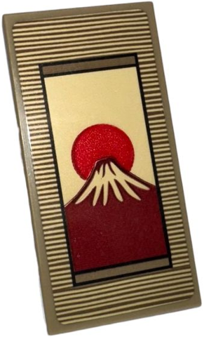 Lego Tile 2 x 4 with Dark Red Mount Fuji, Red Sun, Tan Lines and Background Pattern (Sticker) - Set 910060