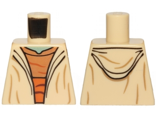 Lego Torso SW Open Robe, Medium Nougat Shirt with Dark Orange Waist Sash, Sand Green Neck, and Hood on Back Pattern (Yoda) / Tan
