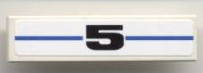 Lego Tile 1 x 4 with Black '5' on Blue Line Pattern (Sticker) - Set 8124 / White