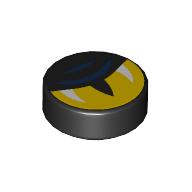 Lego Tile Round 1 x 1 with Half Closed Yellow Eye, Dark Blue Stripes Print / Black