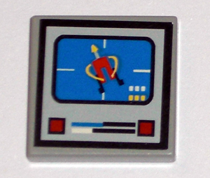 Lego Tile 2 x 2 with Blue Screen in Gray Panel Pattern (Sticker) - Set 8280