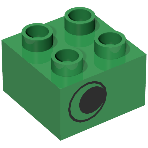 Lego Duplo Brick 2 x 2 with Eye without White Print, on One Side, Offset Left / Green
