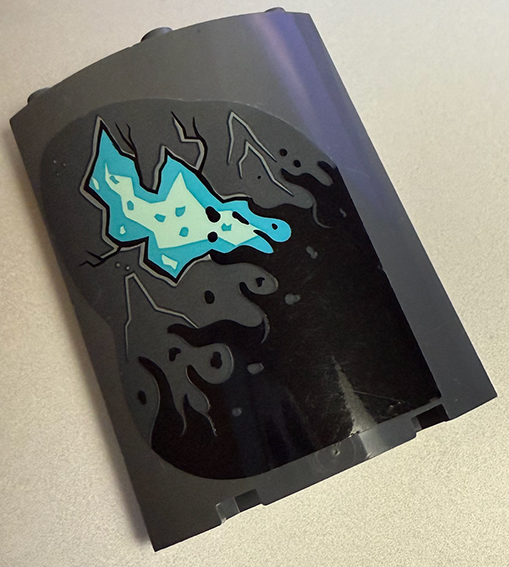 Lego Cylinder Quarter 4 x 4 x 6 with Black Slime, Cracks and Medium Azure Lava Pattern Model Right Side (Sticker) - Set 70437
