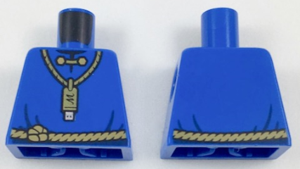 Lego Torso Robe with Gold USB Flash Drive on Necklace with 'M' and Dark Tan Rope Belt Pattern / Blue