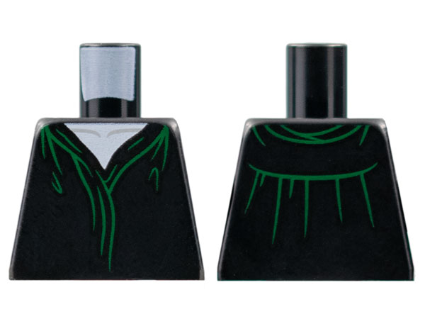 Lego Torso Robe, White Neck, Green Hems and Gathers Pattern / Black