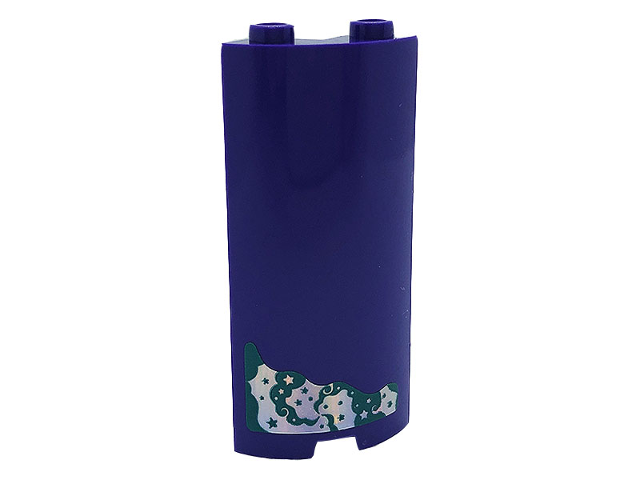 Lego Cylinder Quarter 2 x 2 x 5 with 1 x 1 Cutout with Dark Turquoise and Silver Stars and Swirls Pattern Model Right Side (Sticker) - Set 41685 / Dark Purple