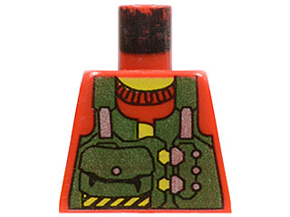 Lego Torso Rock Raiders Green Vest with Pouches Pattern (Bandit) / Red