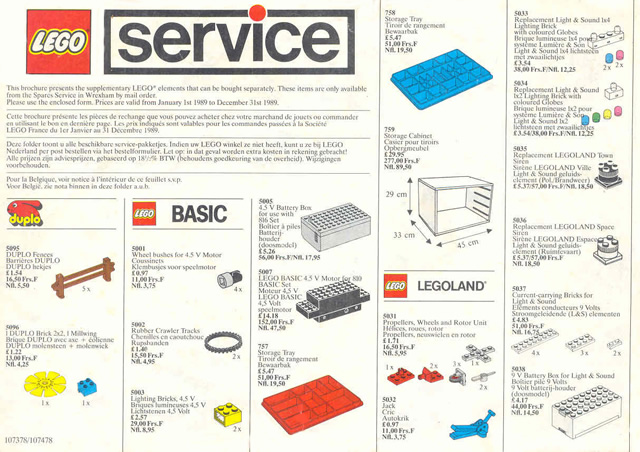Lego 1989 Medium Service Packs GB/F/NL/B (107378/107478)