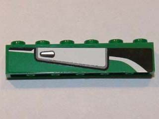 Lego Brick 1 x 6 with White Door Pattern Model Right Side (Sticker) - Set 8864 / Green