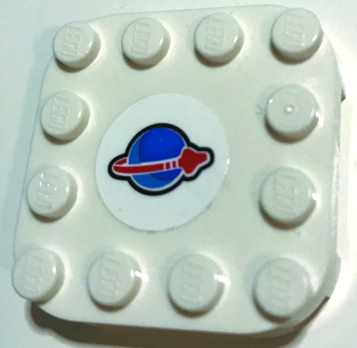 Lego Plate, Modified 4 x 4 with Rounded Corners and 4 Feet with Blue and Red Classic Space Logo Pattern (Sticker) - Set 60350