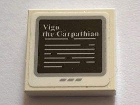 Lego Tile 2 x 2 with White 'Vigo the Carpathian' on Black Computer Screen Pattern (Sticker) - Set 75827