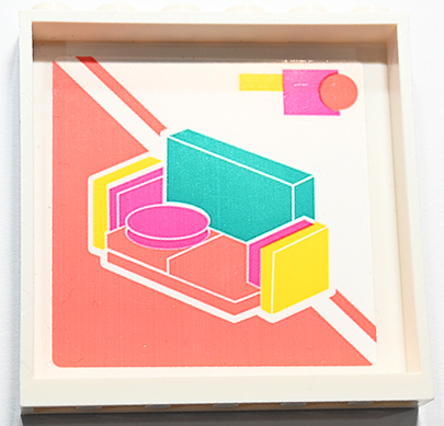 Lego Panel 1 x 6 x 5 with Furniture Shop Poster with Coral, Magenta, Yellow and Dark Turquoise Couch Pattern (Sticker) - Set 41732