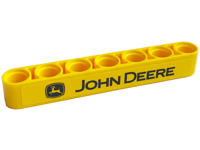 Lego Technic, Liftarm Thick 1 x 7 with Black 'JOHN DEERE' and Logo Pattern (Sticker) - Set 42136 / Yellow