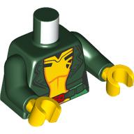 Lego Torso Jacket, Open over Yellow Jumpsuit, Red Belt Buckle Print, Dark Green Arms, Yellow Hands
