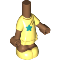 Lego Microdoll Body Short Dress Bright Light Yellow with Dark Turquoise Star Print, Medium Nougat Arms and Legs / Medium Nougat