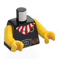 Lego Torso, Shirt, Nougat Belt, Silver Skull Belt Buckle, White/Red Bandana Print, Yellow Arms and Hands / Black