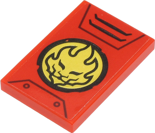 Lego Tile 2 x 3 with Lion Head in Gold Circle and Black Lines on Red Background Pattern (Sticker) - Set 71704 / Red