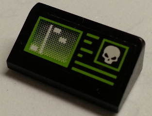 Lego Slope 30 1 x 2 x 2/3 with Screen with Lime Border and White Skull Pattern (Sticker) - Set 76040