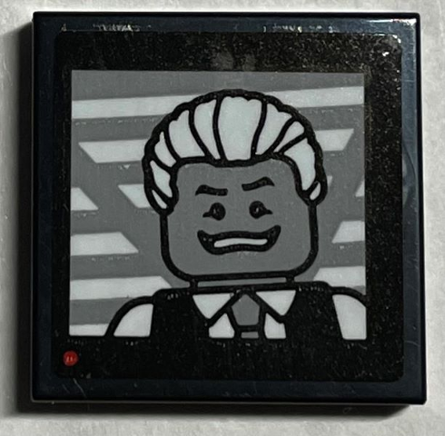 Lego Tile 2 x 2 with TV Screen, Red Dot and Minifigure with White Hair and Suit Pattern (Sticker) - Set 21330
