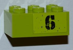Lego Brick 2 x 3 with Black '6' Pattern Model Left Side (Sticker) - Set 8961