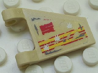 Lego Flag 2 x 2 Trapezoid with Flat Edge with Yellow and Red Stripes, Block Letter S, White Bullet Holes Pattern on Both Sides (Stickers) - Set 5980