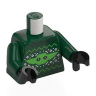 Lego Torso, Christmas Sweater, White/Bright Green Decorations, Grogu Face Print, Dark Green Arms, Black Hands / Dark Green