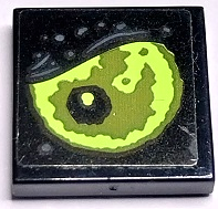 Lego Tile 2 x 2 with Olive Green and Yellowish Green Eye with Black Pupil Pattern Model Left Side (Sticker) - Set 70435