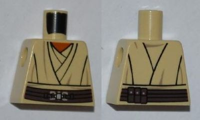 Lego Torso SW Layered Shirt, Orange Undershirt, Reddish Brown Belt Pattern / Tan