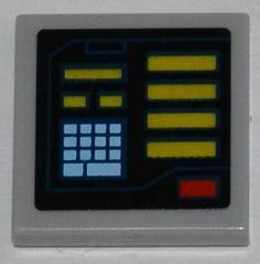 Lego Tile 2 x 2 with Yellow Bars, Red Button, Bright Light Blue Keypad Pattern Model Right Side (Sticker) - Set 6860