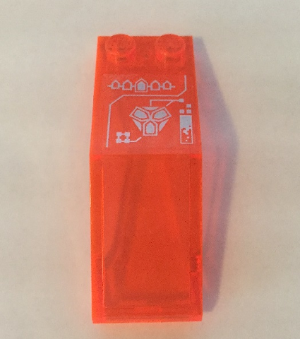 Lego Windscreen 5 x 2 x 1 2/3 with Silver Circuitry Pattern (Sticker) - Set 70351 / Trans-Neon Orange