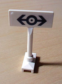 Lego Road Sign Rectangle, Round Pole with Black Train Logo Pattern (Sticker) - Set 4554 / White
