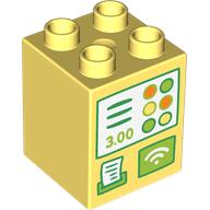 Lego Duplo Brick 2 x 2 x 2 with Cash Register Print / Bright Light Yellow