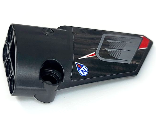 Lego Technic, Panel Fairing # 4 Small Smooth Long, Side B with Dark Bluish Gray Air Vent, Blue Letter N and Warning Triangle Pattern (Sticker) - Set 42109