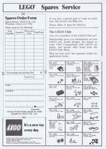 Lego 1983 Medium Service Packs UK (93300-UK)