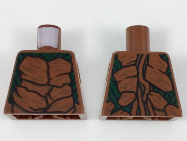 Lego Torso Reddish Brown Bark Plates and Dark Green Underneath Pattern / Reddish Brown