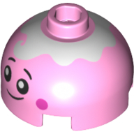 Lego Brick Round 2 x 2 Dome Top, Hollow Stud with Black Eyes, Mouth, Dark Pink Cheeks, White Top Print / Bright Pink