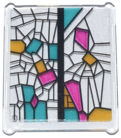 Lego Glass for Window 1 x 3 x 3 Flat Front with Black, Bright Light Orange, Dark Turquoise, and Magenta Stained Glass Pattern 4 (Sticker) - Set 76437